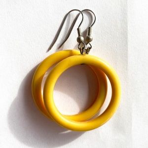 Vintage Yellow Bakelite Hoop Earrings